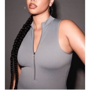 Garage Zip-Up Sleeveless Bodysuit in Gray
